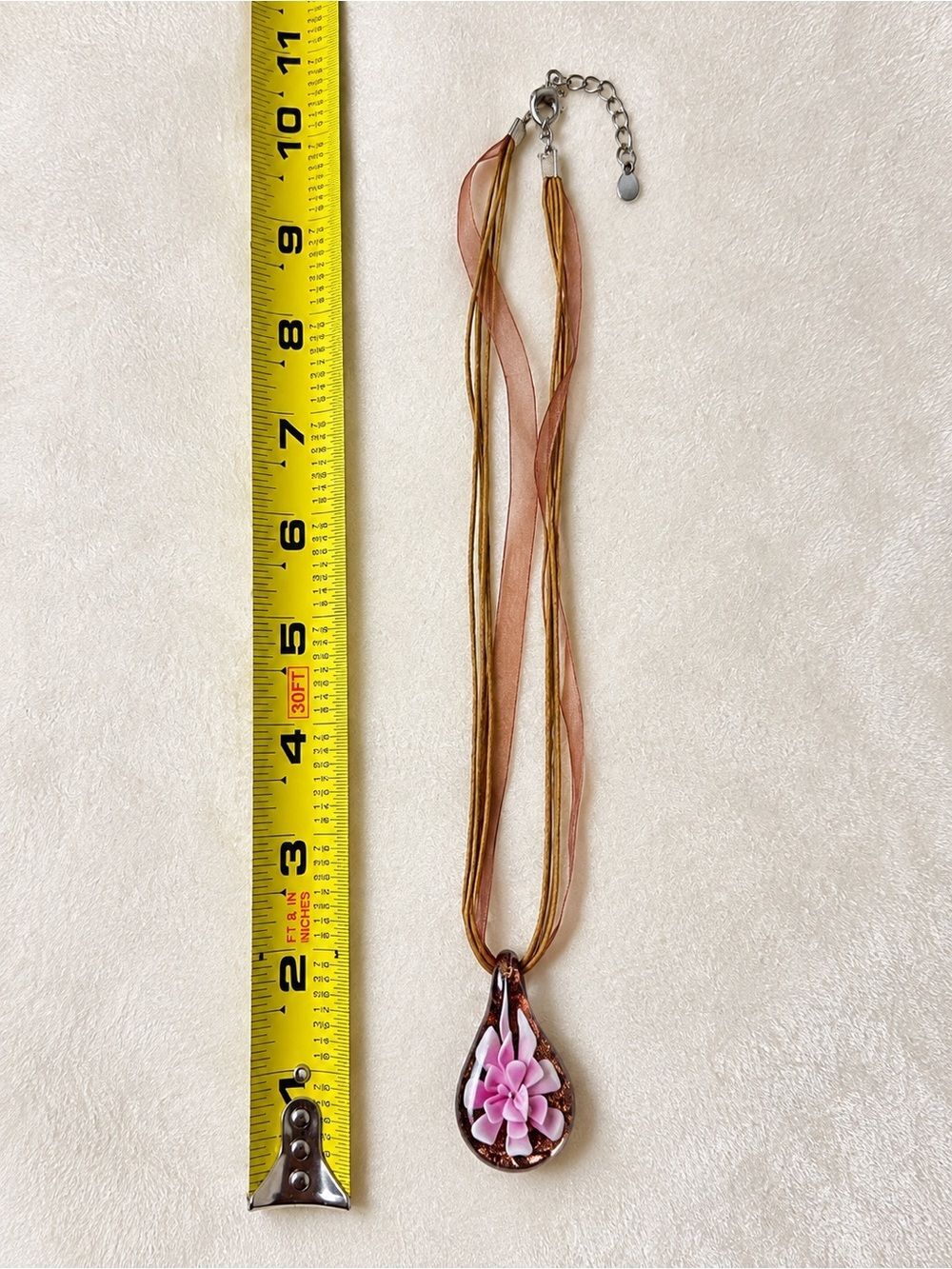 Pink Floral Teardrop Pendant Necklace - Picture 5 of 5